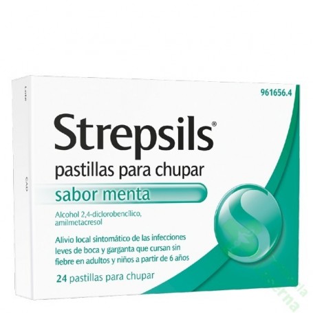 Strepsils pastillas para chupar sabor menta , 24 pastillas. 