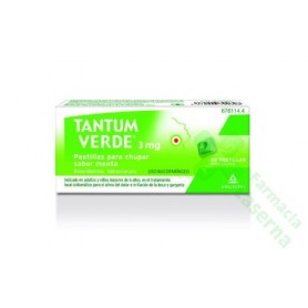 TANTUM VERDE 3 MG PASTILLAS PARA CHUPAR SABOR MENTA, 20 PASTILLAS (PE/PAPEL/AL)